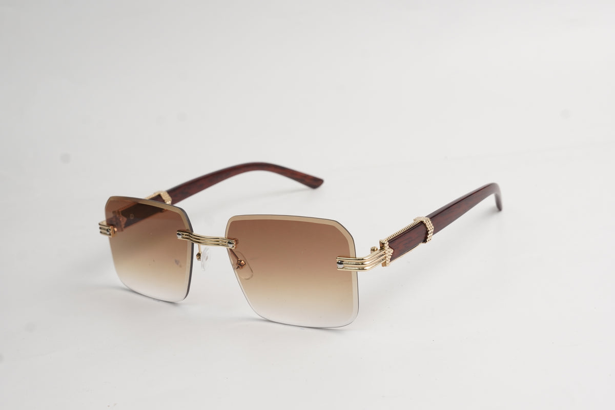 Cartier-B2-Rimless-Brown-Golden-Wooden-Sunglasses Main image