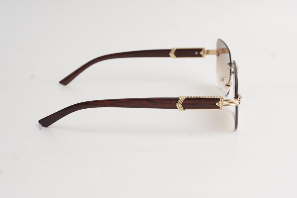 Cartier-B2-Rimless-Brown-Golden-Wooden-Sunglasses